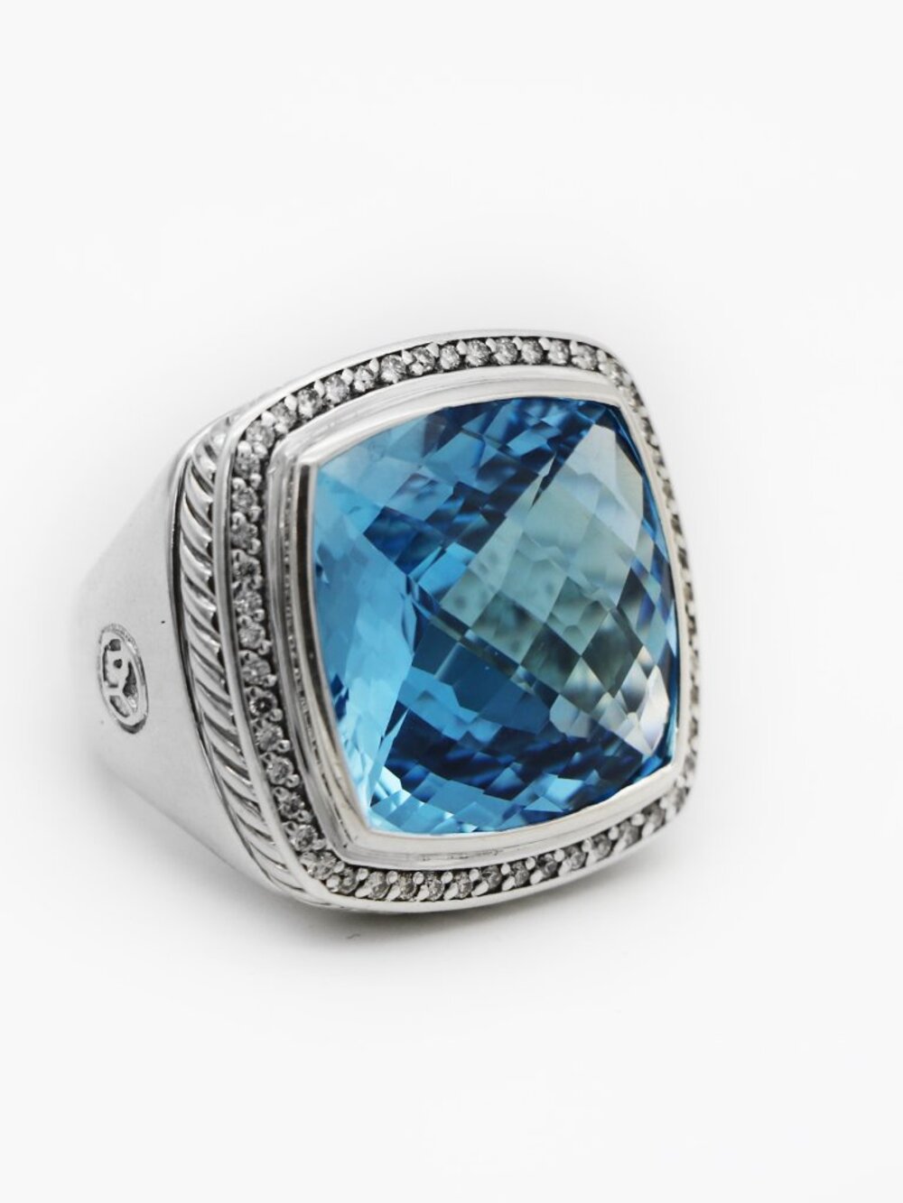 David Yurman 925 Silver Albion Diamond Topaz Halo Ring